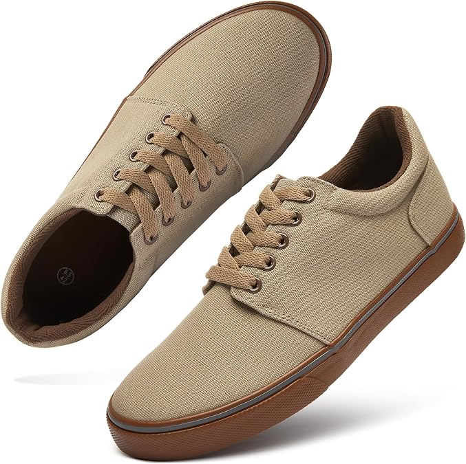 hash bubbie Mens Canvas Shoes Classic Men's Canvas Sneakers Low Top Tennis Shoes Lace up Comfortable Skate Casual Shoes (Mocha Brown.US11)
