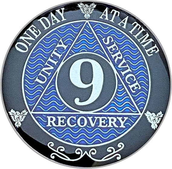 9 Year AA Coin Silver Color Plated-Medallion, Recovery Chip, 12 Step Token, Alcoholics Anonymous Coin