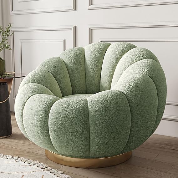 Swivel Accent Chair with Ottoman, Modern Lounge Chair with Metal Base Frame & Footrest, Comfortable Single Leisure Sofa Chair Reading Chair for Living Room greenA-1