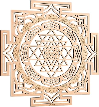 Qallicon 11.5'' Sri Yantra Wall Decor, Mandala Sacred Geometry Wall Art, Crystal Grid Chakra Wooden Yoga Art, Meditation Altar Zen Decor Spiritual Gifts
