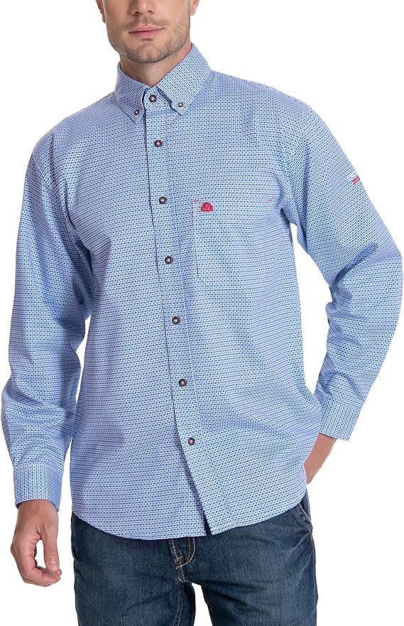 WORKWEYA Men's Flame Resistant Shirts 6.5oz Lightweight Plaid FR Button-Down Welding Shirts CAT2/NFPA2112