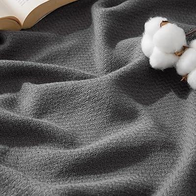 Bedsure GentleSoft 100% Cotton Large Throw Blanket for Couch 50x70 inches - Breathable and Lightweight, Soft Cozy Herringbone Woven Cotton Throw for Summer, Dark Grey Office Chair Blanket