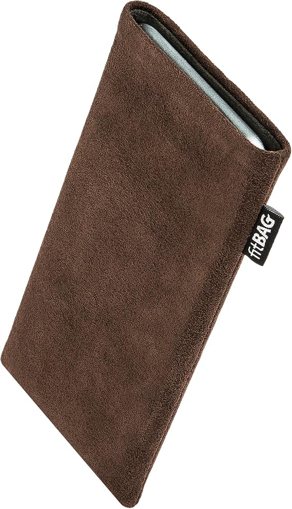 fitBAG Classic Brown Mobile Phone Case for Apple iPhone 15 Pro Max Made of Original Alcantara with Microfibre Lining Case with Cleaning Function Made in Germany