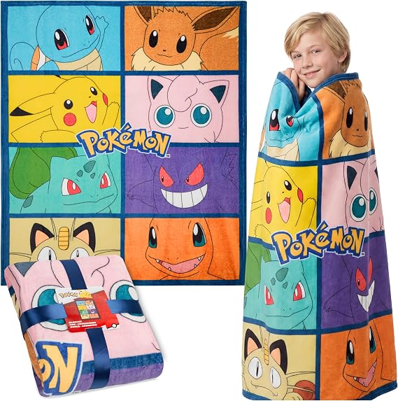 Pokemon Soft Fleece Bed Blanket, Warm Bed Throw 51 x 59 inches for Sofa Bedroom Accessories, Anime Gifts for Kids Teens