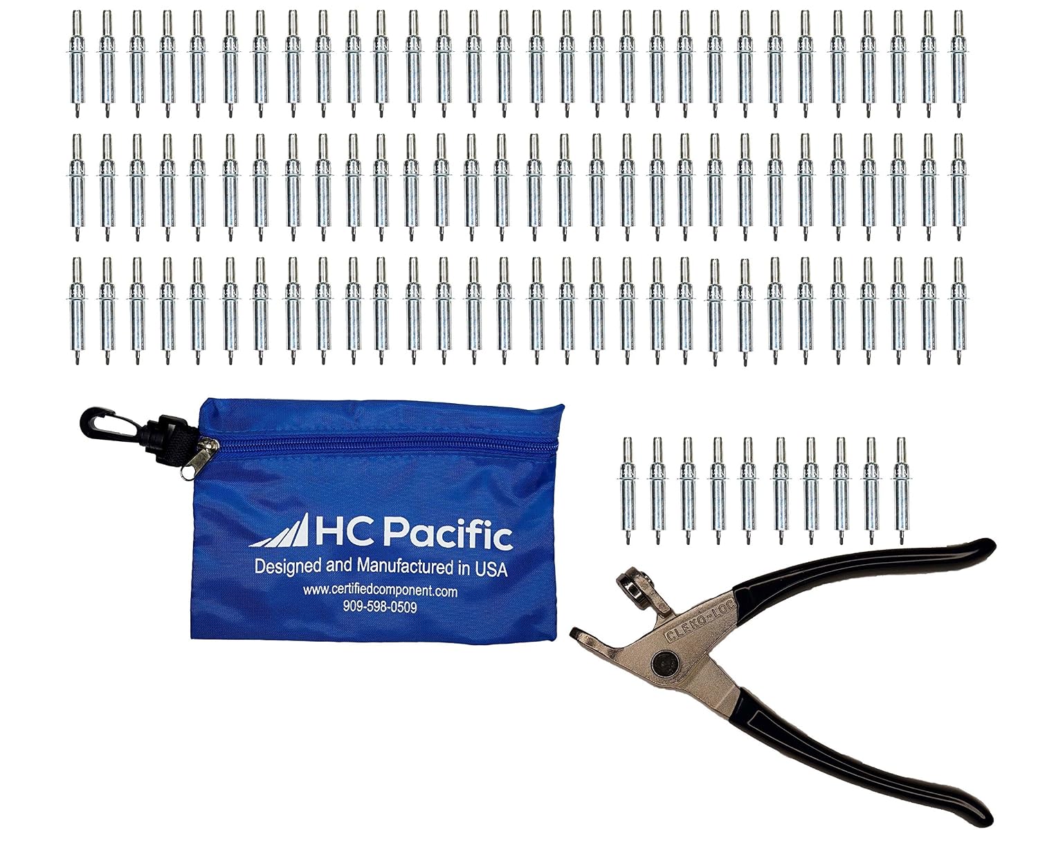 100 Each C332 Cleco Fasteners Made in USA with Cleco Pliers & Pouch