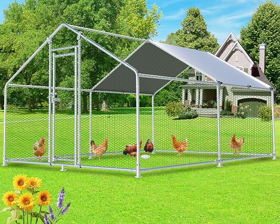 Large Metal Chicken Coop 12.8x9.84x6.6ft Chicken Runs for Yard with Cover, Walk in Chicken Coops for 10 Chickens, Heavy Duty Chicken Run Lockable Chicken Pen Outdoor Poultry Cage