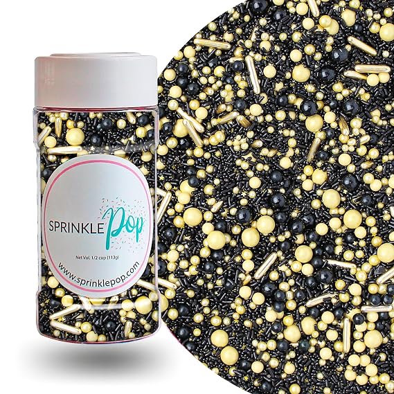 Sprinkle Pop Black Gold Sprinkle Mix, Black and Gold Sprinkles, 4oz