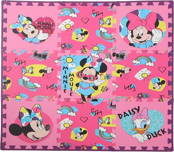 Disney Minnie Mouse Daisy Duck EVA Foam Mat, Cool Summer Interlocking Flooring Tiles, Pink, 36 x 36 Inches