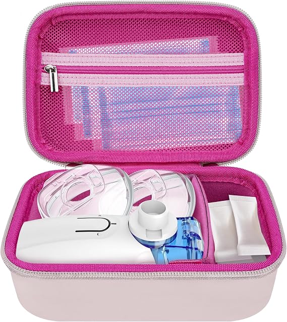 Pink Asthma Inhaler Case for Beginners and Adults - Portable Nebulizer Box, Inhaler Spacer Travel Bag Compatible with Naweti NE-520 and Misty Nebulizer (Only Case)