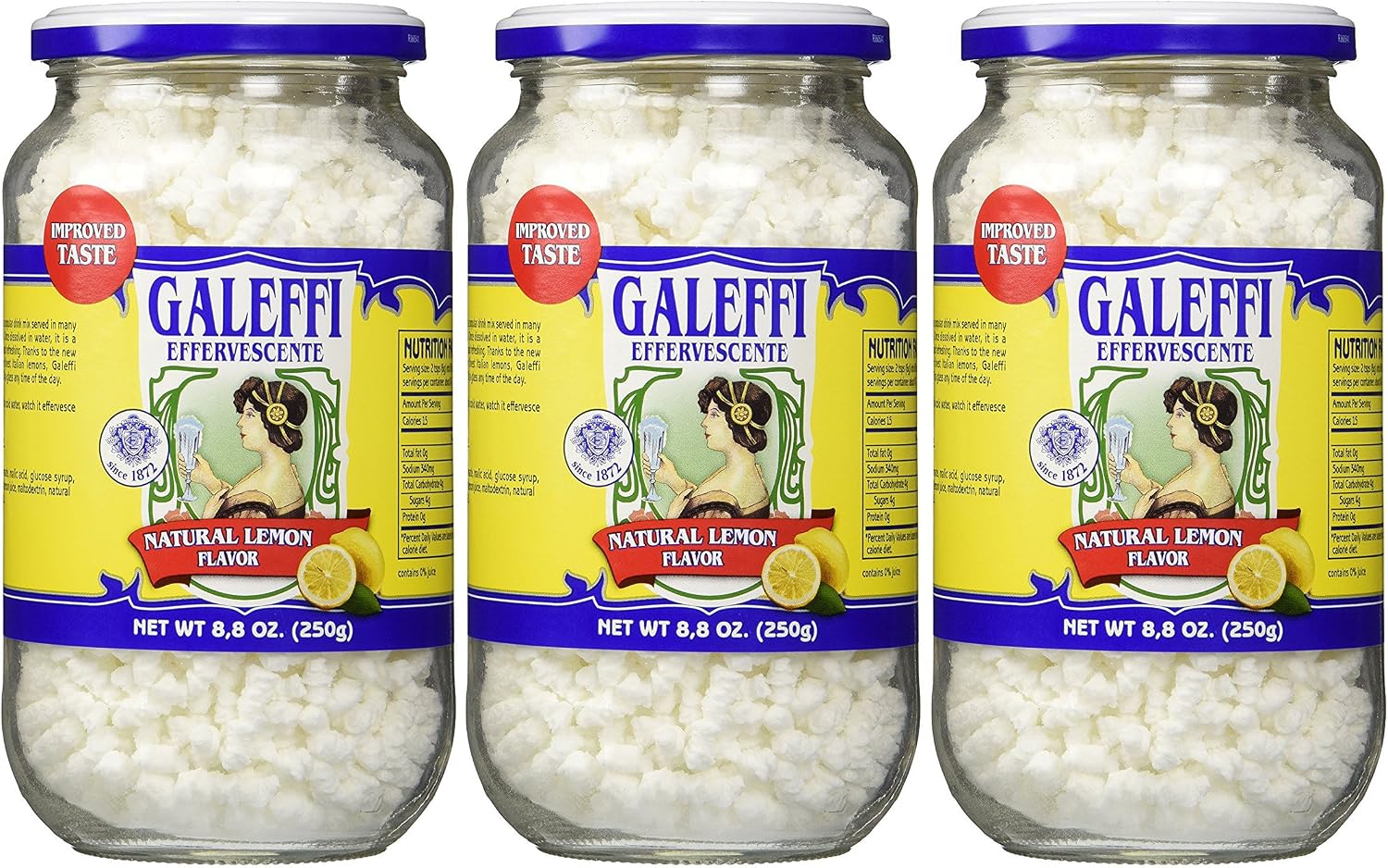 Galeffi, Effervescent Antacid, Natural Lemon Flavor 8.8 Oz 250g-3 Pack Italy