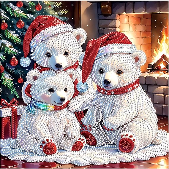 MVVMTOP Christmas Diamond Painting Kit, 5D DIY Polar Bear, Special Shape Crystal Artificial Diamond Partial Mosaic Handicraft, Wall Decor Art for Bedroom, Office, Living Room, Christmas Gift