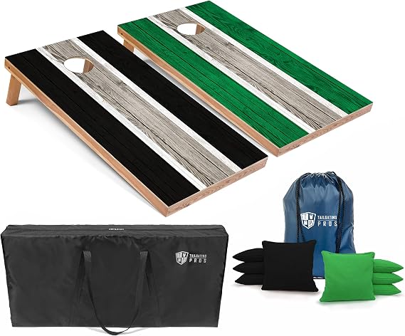 Tailgating Pros Lightweight Striped Cornhole Board Set- Includes 4'x2' Regulation Boards, Bean Bags, and Carrying Cases