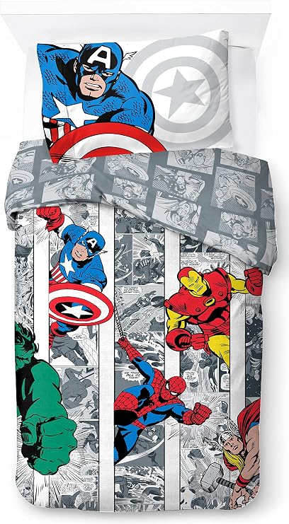 Jay Franco Marvel Comics Avengers Comic Cool 100% Cotton Single Duvet Cover Set - Includes Pillowcase