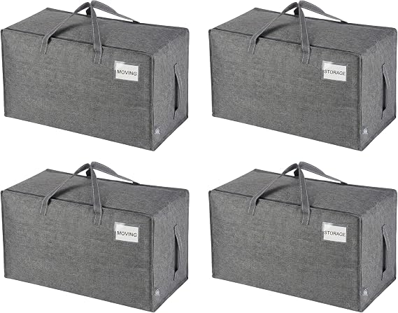 VENO 4 Pack Extra Large Heavy Duty Moving Bags with Wide Opening & Reinforced Handles, Reusable Storage Tote Bags with Strong Zippers for Clothes, College Dorm Essentials & Moving Supplies