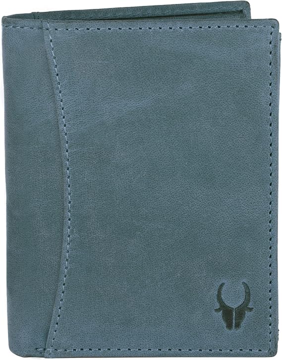 WILDHORN Top Grain Portrait Leather Wallet for Men | Ultra Strong Stitching | Handcrafted | RFID Blocking | 2 ID Slots | 11 Card Slots | Zip Compartment, Blue Hunter, Classic