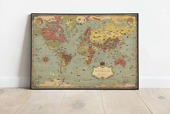 Dekoratif Dünya Haritası Posteri 60x90 cm AMC195