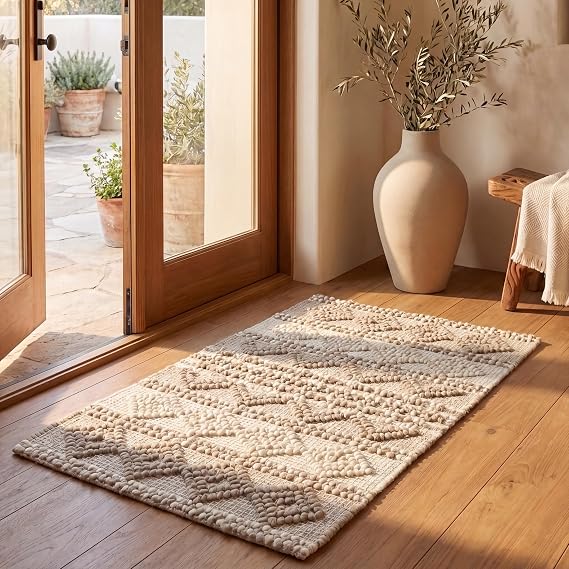 SAFAVIEH Natura Collection Accent Rug - 2' x 3', Beige & Ivory, Handmade Moroccan Boho Tribal Wool & Cotton, Ideal for High Traffic Areas in Entryway, Living Room, Bedroom (NAT102B)