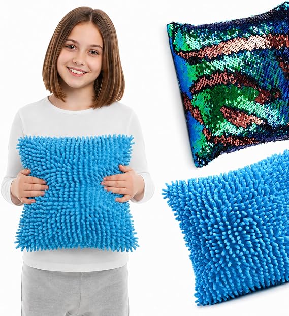 Vibrating Sensory Pillow for Kids 12x12 Soft Calming Pillow for Sensory Rooms, Special Needs & Autism-Friendly Spaces Textured Minky & Sequin Sensory Toy