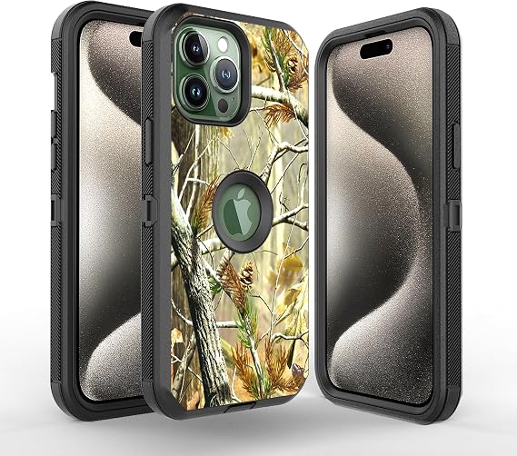 16 Pro Camo Design Defender Case, Protective Defender Shockproof Hybrid Case Dual Layer Design Hard Cover Compatible with iPhone 16 Pro (Camo Black Tree)