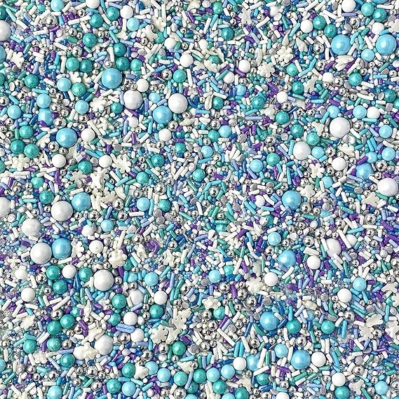 Sprinkle Pop Ice Queen Sprinkle Mix| Aqua Lavender White Sprinkles| Frozen Themed Cooled Toned Sprinkles with Snowflakes and Silver Dragees Made in USA for decorating Cakes Cupcakes Cookies, 4oz