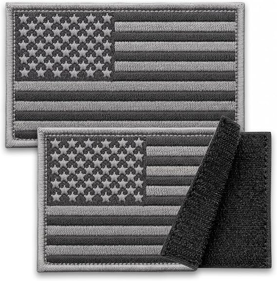 Gray American Flag Hook and Loop Tactical Patch 2 Pack 2x3 in