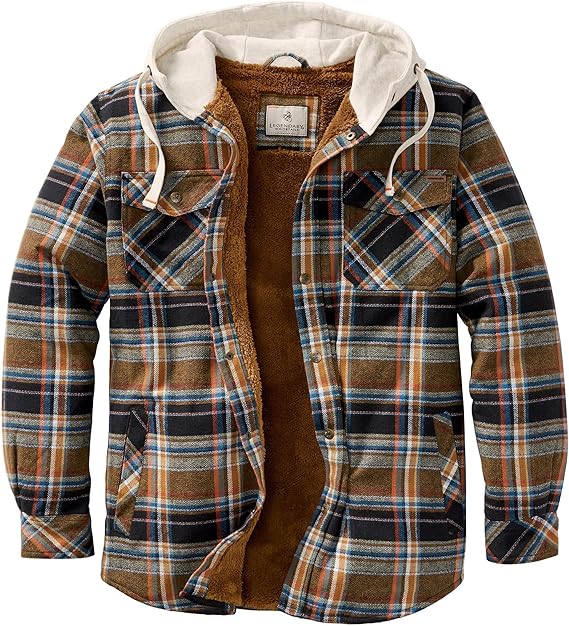Legendary Whitetails Mens Hooded Plaid Flannel Berber Lined Shirt Jacket