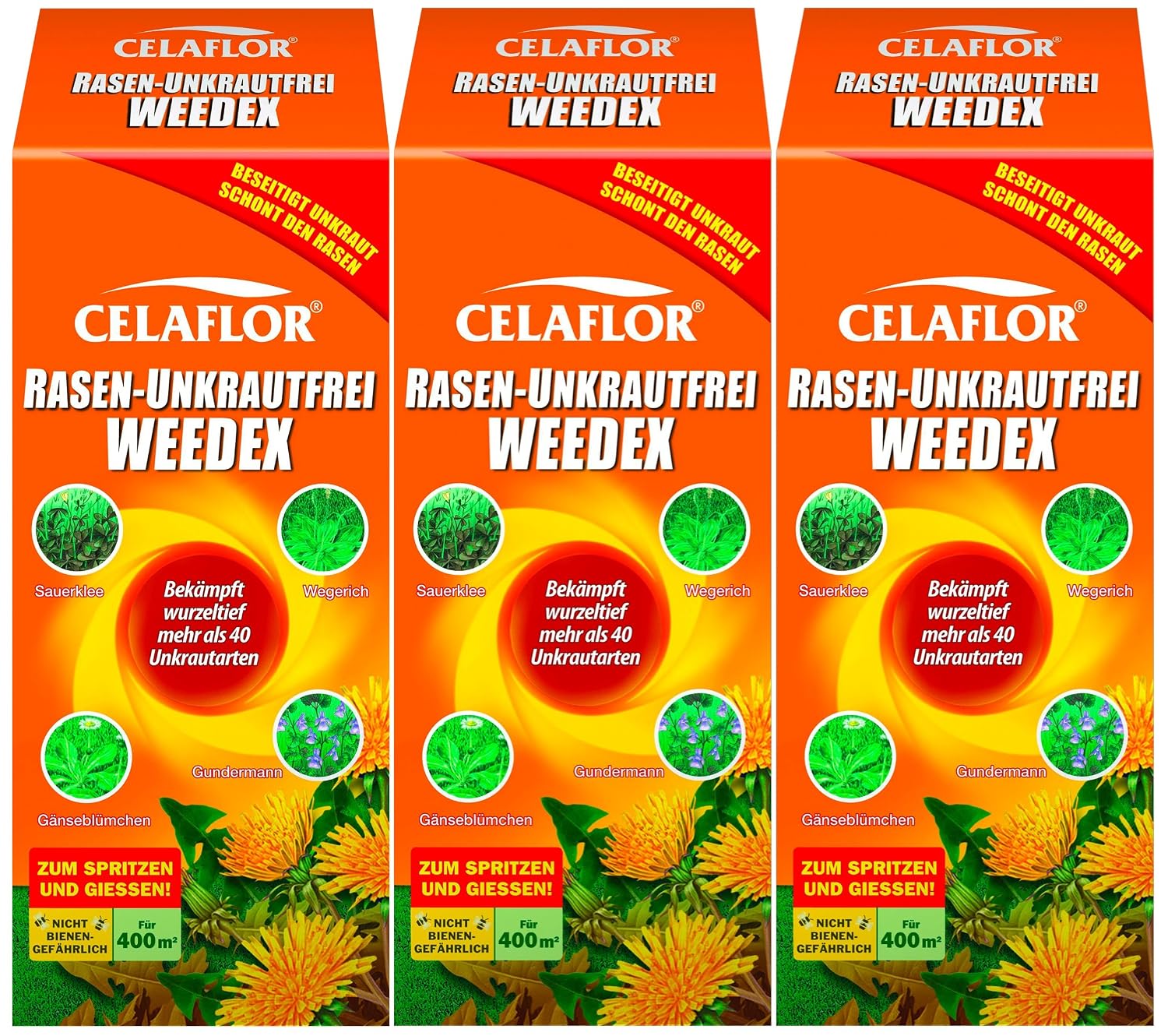 3 x 400 ml Celaflor Lawn Weedex Weed Killer