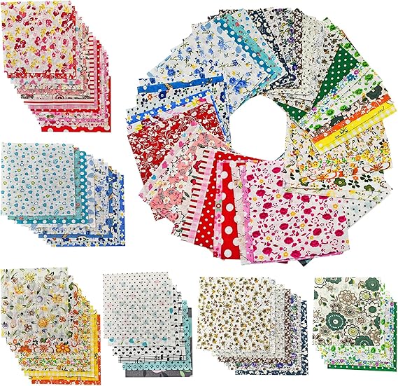 50 Cotton Fabric Squares for Sewing, Quilting, and DIY Crafts, 10 x 10 cm Precut Patchwork Fabric Bundles with Floral Patterns, Cotton Material for