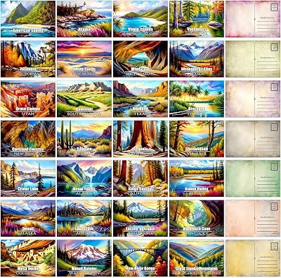 PARTH iMPEX 63 US National Parks Postcard Set - Vintage Travel Posters Aesthetic Wall Collage Kit - All Occasion Cards Unique America Pictures with Mailing Side - 4 x 6 Postcards