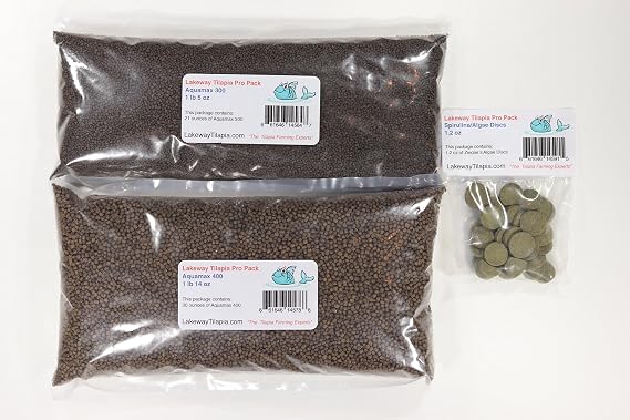 Pro Pack 30 Tilapia Food - to Raise Tilapia from Fry Stage Up to 6 Inches Long with Over 1 Pound 5 Ounces of 300, 1 Pound 14 Ounces of 400, and 1.2 Ounces of Algae Disc