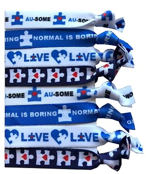 8 Piece Autism Awareness Hair Elastic Set - Autism Puzzle Piece Gifts - Autism Gifts - Autism Awareness Gifts - MADE in the USA