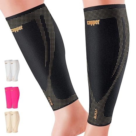 Copper Calf Compression Sleeves for Men Women, Shin Splint Relief, Grip