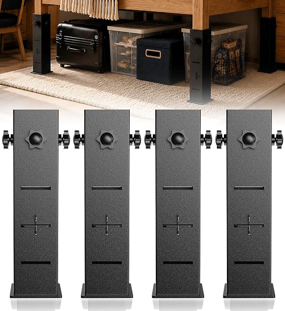 College Dorm Bed Risers Heavy Duty Extra Tall - 2/4/6" Aadjustable Height, Thickened Steel Bed Risers Fit Bed Legs Up to 2.2, Wide Base Bed Extenders for Dorm, Metal Dorm Bed Lifting Kit