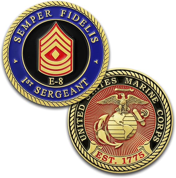Marine Corps E8 Challenge Coin! USMC 1stSgt Rank Military Coin. First Sergeant Challenge Coin! Designed by Marines for Marines - Officially Licensed Product!