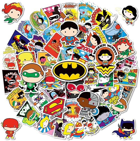 Superhero Stickers for Water Bottles - 50PCS Cute Cartoon Vinyl Decals