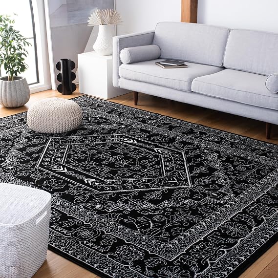 SAFAVIEH Area Rug 10x14 - Adirondack Collection - Large - Black & Ivory, Oriental Medallion Design, Non-Shedding & Easy to Clean, Ideal for Living Room, Bedroom, Dining Space (ADR108Z)