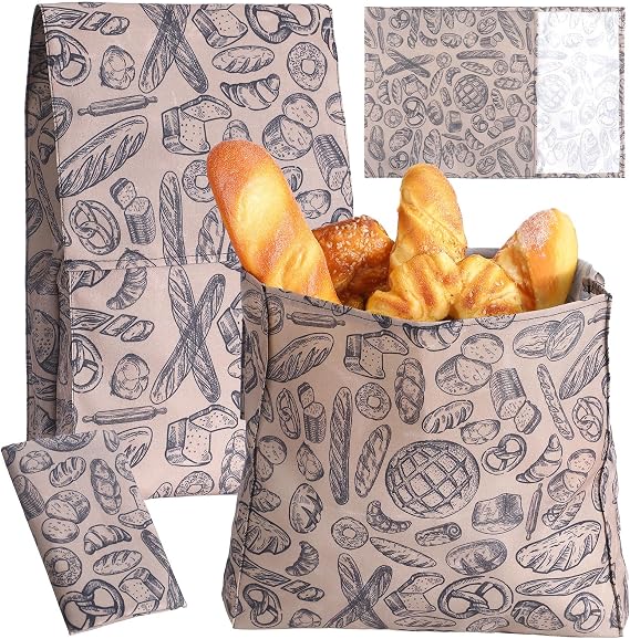 Set of 2 Size Beeswax Bread Bags for Sourdough Homemade Christmas Baking Gift Reusable Large Bread Bags Linen Storage Bag with Improved Beeswax Coating Food Wrap for Loaf Fresh Freezer(Brown)