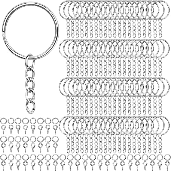 600Pcs Keychain Making Kit 25mm Keychain Rings Set for Resin Crafts | Key Rings with Chain, Open Jump Rings, Screw Eye Pins, Metal Keychain Ring Kit, DIY Jewelry Craft Making Supplies for Adults
