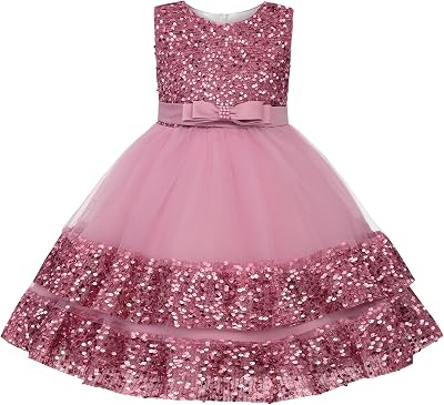 Uhnice Flower Girl Sequin Dress Sleeveless Tulle Dress for Wedding Birthday Party