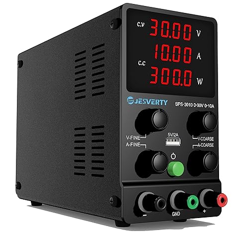 DC Stabilized Power Supply SPS-3010 30V/10A, 0-30V 0-10A Voltage Current Variable, Switching Power, 5V/2A USB Charging Port, High Precision 4-Digit LED Display, Compact Lightweight, Low Noise & Ripple