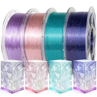 IEMAI Glitter PETG Filament 1.75mm Bundle 4kg, Sparkle Galaxy Transparent 3D Printer Filament 50-600mms Rapid Printing, 1kg4 Spools PurplePinkSky BlueBlue-Purple