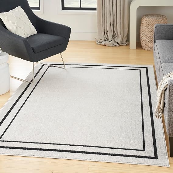 Nourison Home Nourison Essentials Ivory/Black 6' x 9' Area Rug - Easy Clean, Non Shedding, Bed Room, Living Room, Dining Room, Kitchen (6' x 9')
