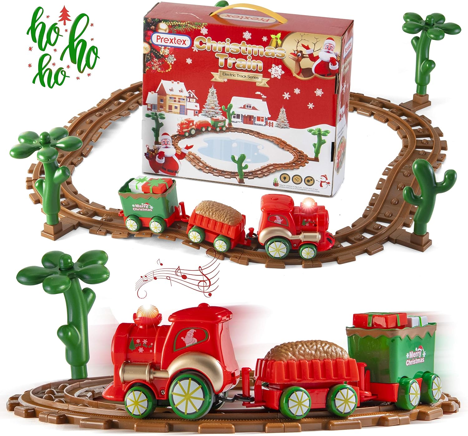 Prextex Christmas Train Set: Musical Xmas Train for Under the Tree Decorations and Holiday Joy in Your Christmas Village, Indoor and Outdoor Garland Table Decoration, Perfect for Festive Home Decor