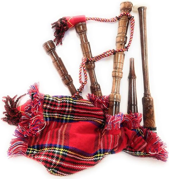 Mini bagpipe Rosewood irish Royal Stewart cover & cord Starter playable for beginner kids junior set  with 2 free reeds and instruction