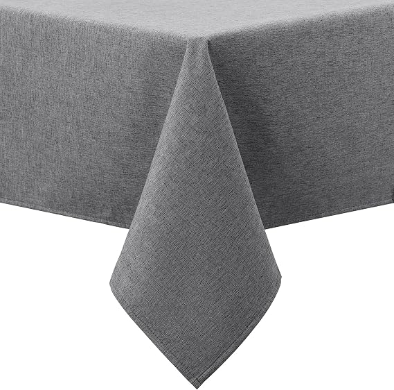 smiry Linen Look Tablecloth Flannel Back Square 140 x 100 cm Dark Grey