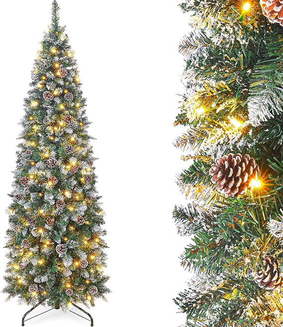 Homde Pre-Lit Pencil Christmas Tree: 7 Foot 210 Warm White Light