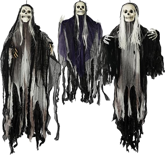 Hourleey 3 Pack Halloween Hanging Skeleton Ghosts Decorations Outdoor