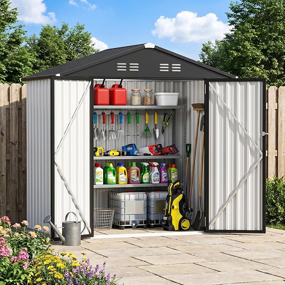6 x 4 FT Storage Shed, Metal Sheds & Outdoor Storage with Sloping Roof