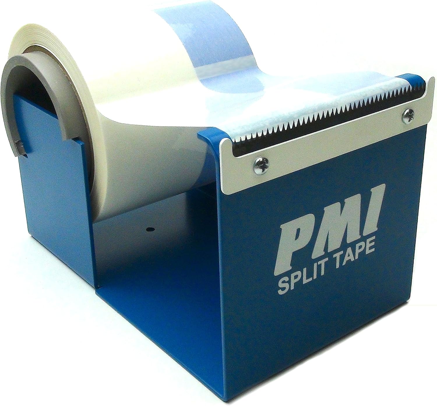 PMI Blue Tape Dispenser for Screen Print Tape – Elevated Edge for Accurate Tape Measuring – Holds Rolls up to 4” Wide – Table Mountable Dispenser for Screenprinting Tape