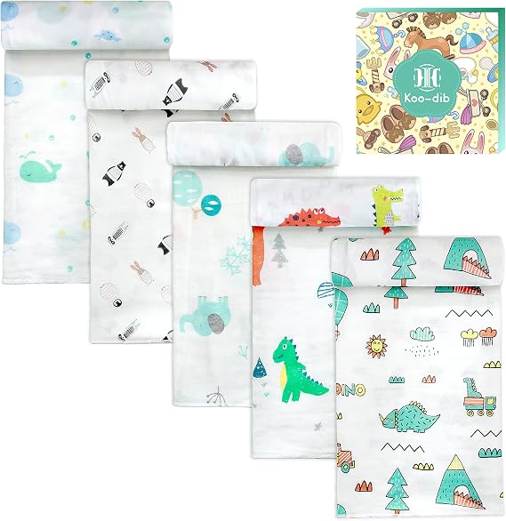 Muslin Swaddle Blanket for Baby Swaddles Sack 0-3 Months Neutral Receiving Baby Blankets for Boy and Girl Set of 5 Infant Newborn Swaddle Blankets Wrap 30x30 Inches